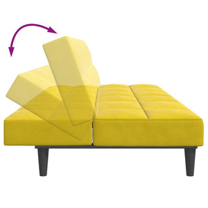 Divano Letto 2 Posti con Sgabello Giallo in Velluto