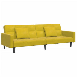 Divano Letto 2 Posti con Sgabello Giallo in Velluto