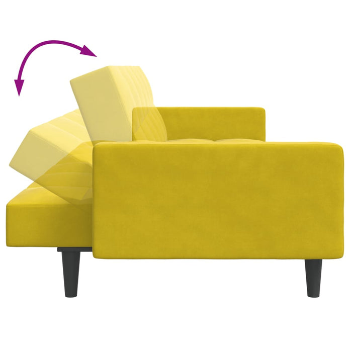 Divano Letto 2 Posti con Sgabello Giallo in Velluto