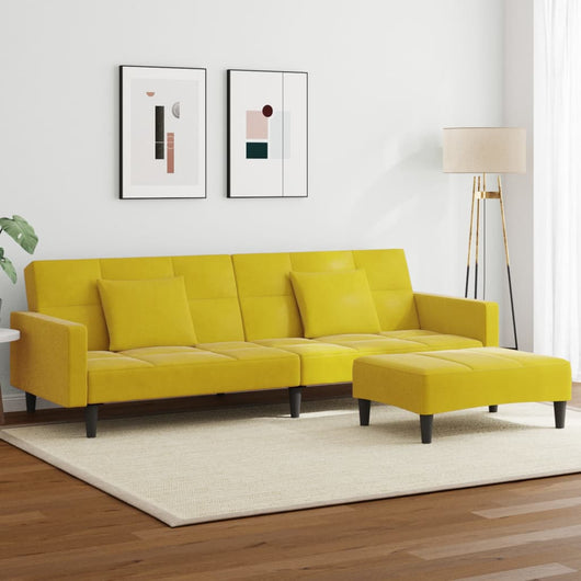 Divano Letto 2 Posti con Sgabello Giallo in Velluto 3258120