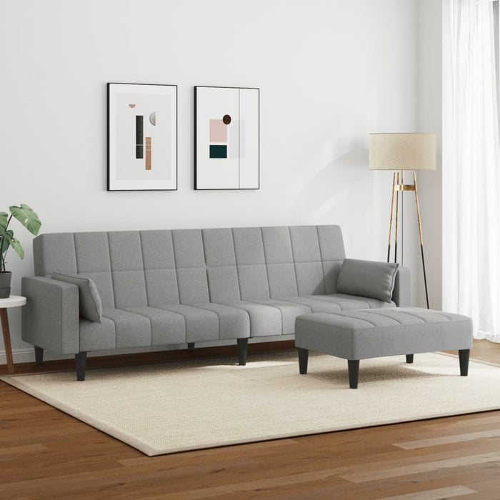 Divano Letto a 2 Posti con Poggiapiedi-Sofa Letto 2 Posti-Daybed Grigio Chiaro in Tessuto 106898