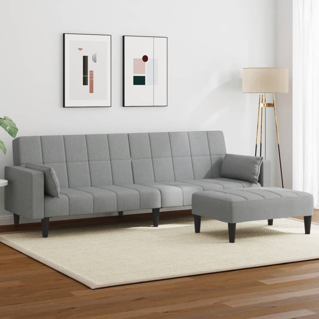 Divano Letto a 2 Posti con Poggiapiedi-Sofa Letto 2 Posti-Daybed Grigio Chiaro in Tessuto 106898