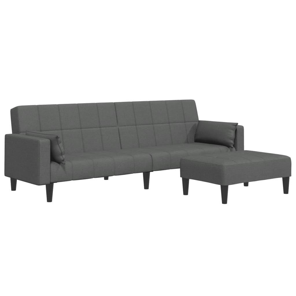 Divano Letto 2 Posti con Poggiapiedi-Sofa Letto 2 Posti-Daybed Grigio Scuro in Tessuto 111624