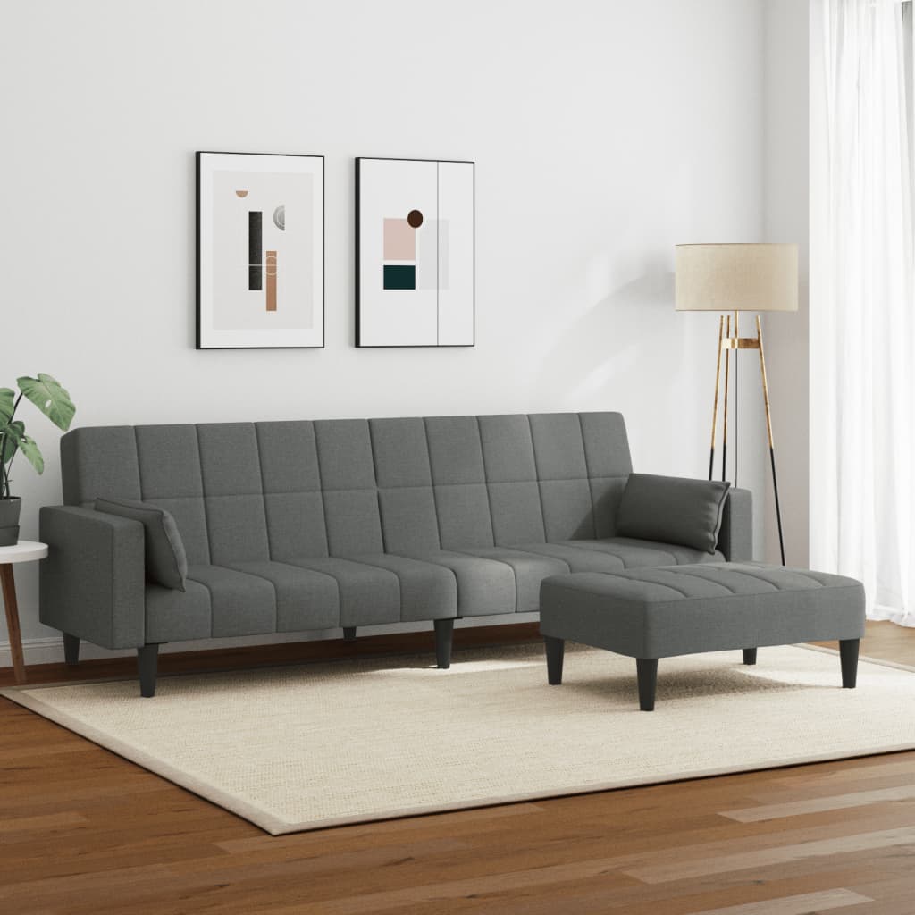 Divano Letto 2 Posti con Poggiapiedi-Sofa Letto 2 Posti-Daybed Grigio Scuro in Tessuto 111624