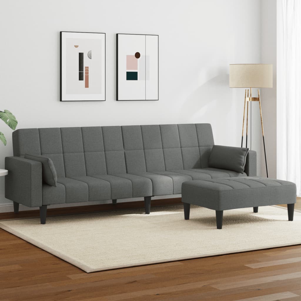 Divano Letto 2 Posti con Poggiapiedi-Sofa Letto 2 Posti-Daybed Grigio Scuro in Tessuto 111624