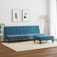 Divano Letto 2 Posti con Poggiapiedi Blu in Velluto 3258126