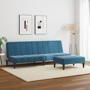 Divano Letto 2 Posti con Poggiapiedi Blu in Velluto 3258126