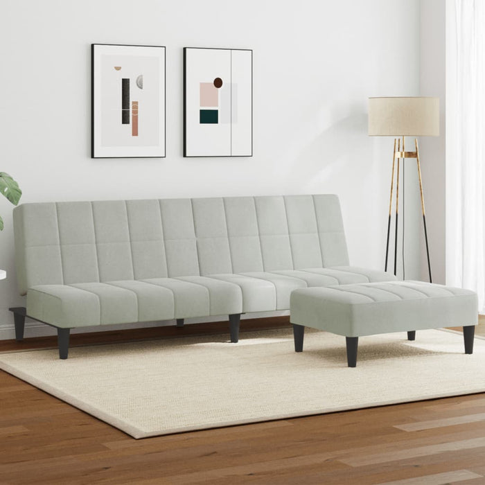 Divano Letto a 2 Posti con Poggiapiedi-Sofa Letto 2 Posti-Daybed Grigio Chiaro in Velluto 559925