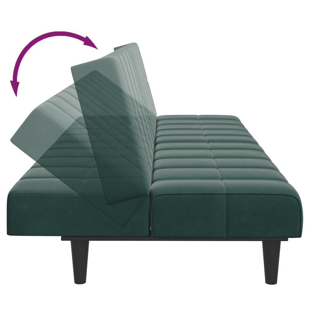 Divano Letto a 2 Posti con Poggiapiedi Verde Scuro in Velluto 3258129