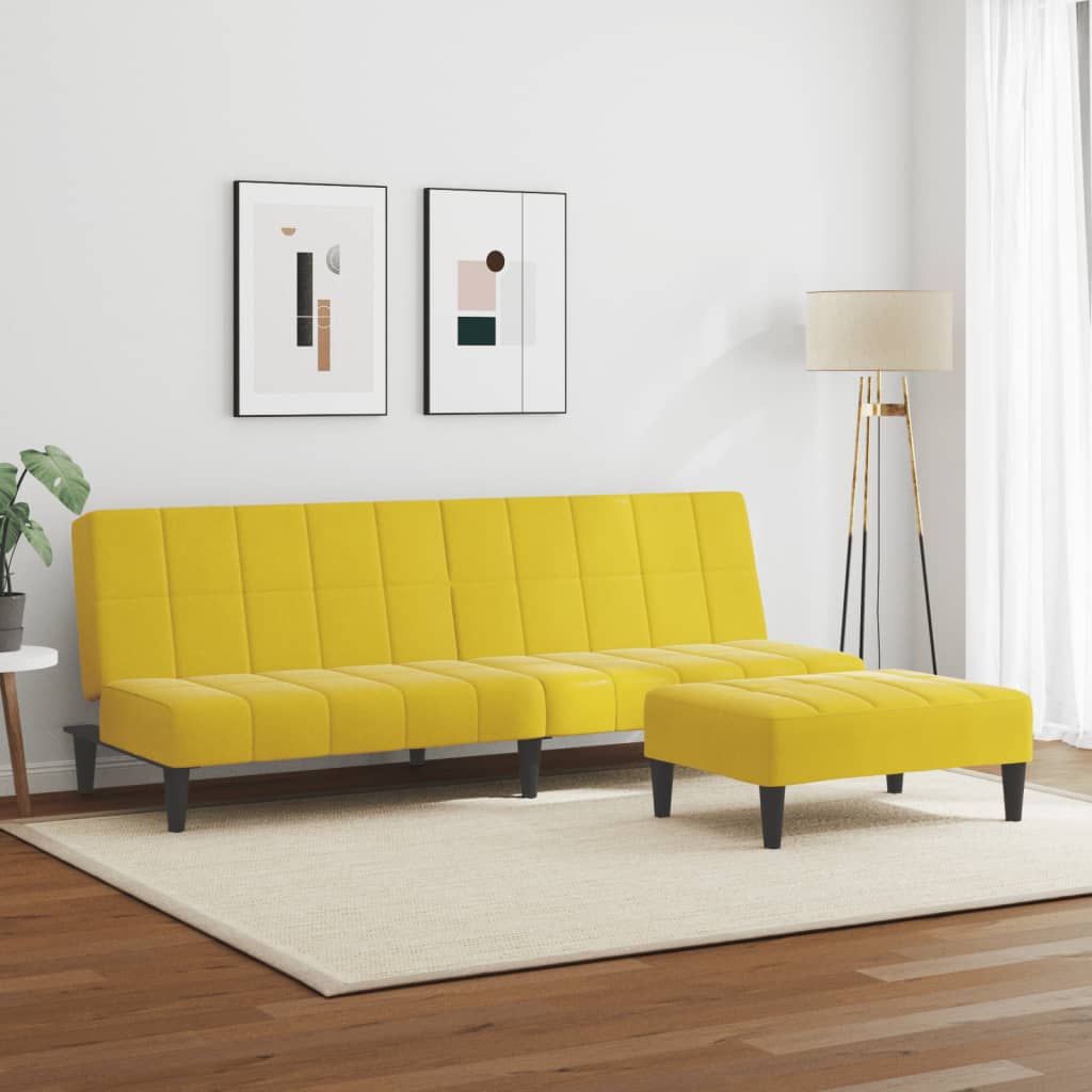 Divano Letto 2 Posti con Sgabello Giallo in Velluto 3258131