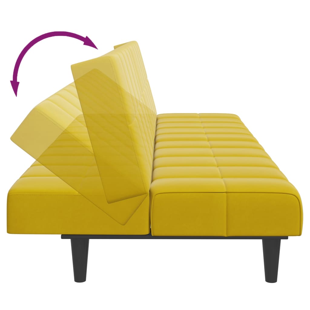 Divano Letto 2 Posti con Sgabello Giallo in Velluto