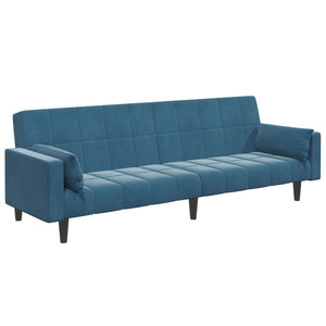 Divano Letto 2 Posti con Poggiapiedi Blu in Velluto 3258132