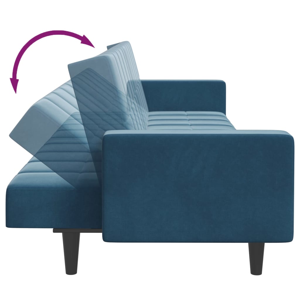 Divano Letto 2 Posti con Poggiapiedi Blu in Velluto 3258132