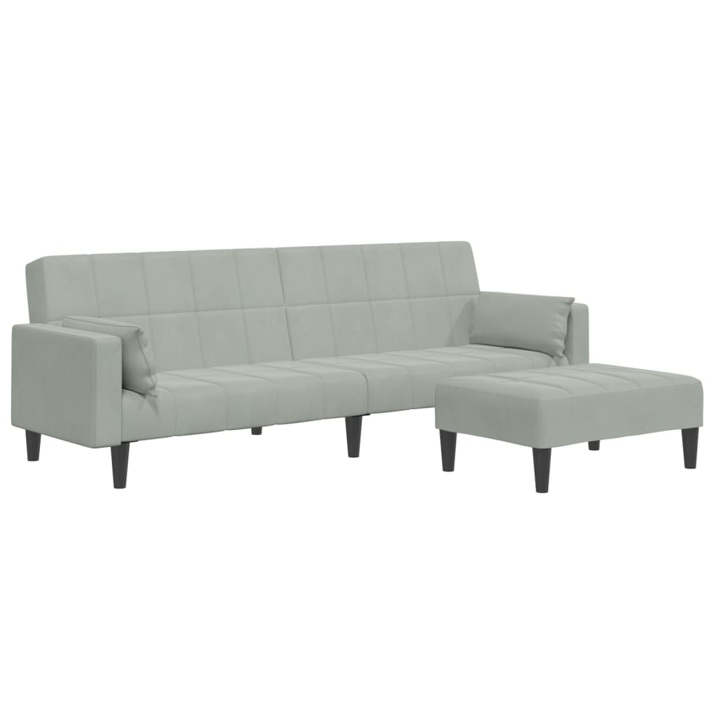 Divano Letto a 2 Posti con Poggiapiedi-Sofa Letto 2 Posti-Daybed Grigio Chiaro in Velluto 919499