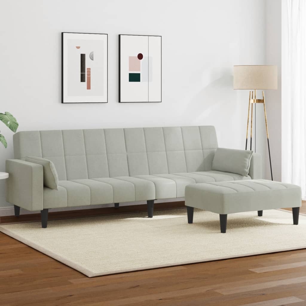 Divano Letto a 2 Posti con Poggiapiedi-Sofa Letto 2 Posti-Daybed Grigio Chiaro in Velluto 919499