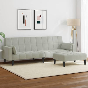 Divano Letto a 2 Posti con Poggiapiedi-Sofa Letto 2 Posti-Daybed Grigio Chiaro in Velluto 919499