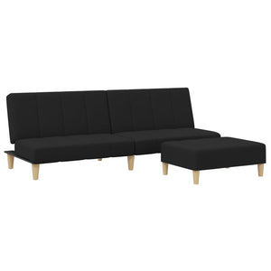 Divano Letto a 2 Posti con Poggiapiedi-Sofa Letto 2 Posti-Daybed Nero in Tessuto 646453
