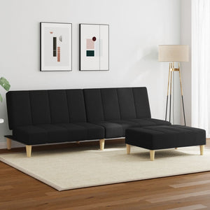 Divano Letto a 2 Posti con Poggiapiedi-Sofa Letto 2 Posti-Daybed Nero in Tessuto 646453