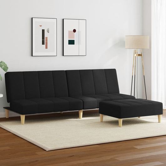 Divano Letto a 2 Posti con Poggiapiedi-Sofa Letto 2 Posti-Daybed Nero in Tessuto 646453