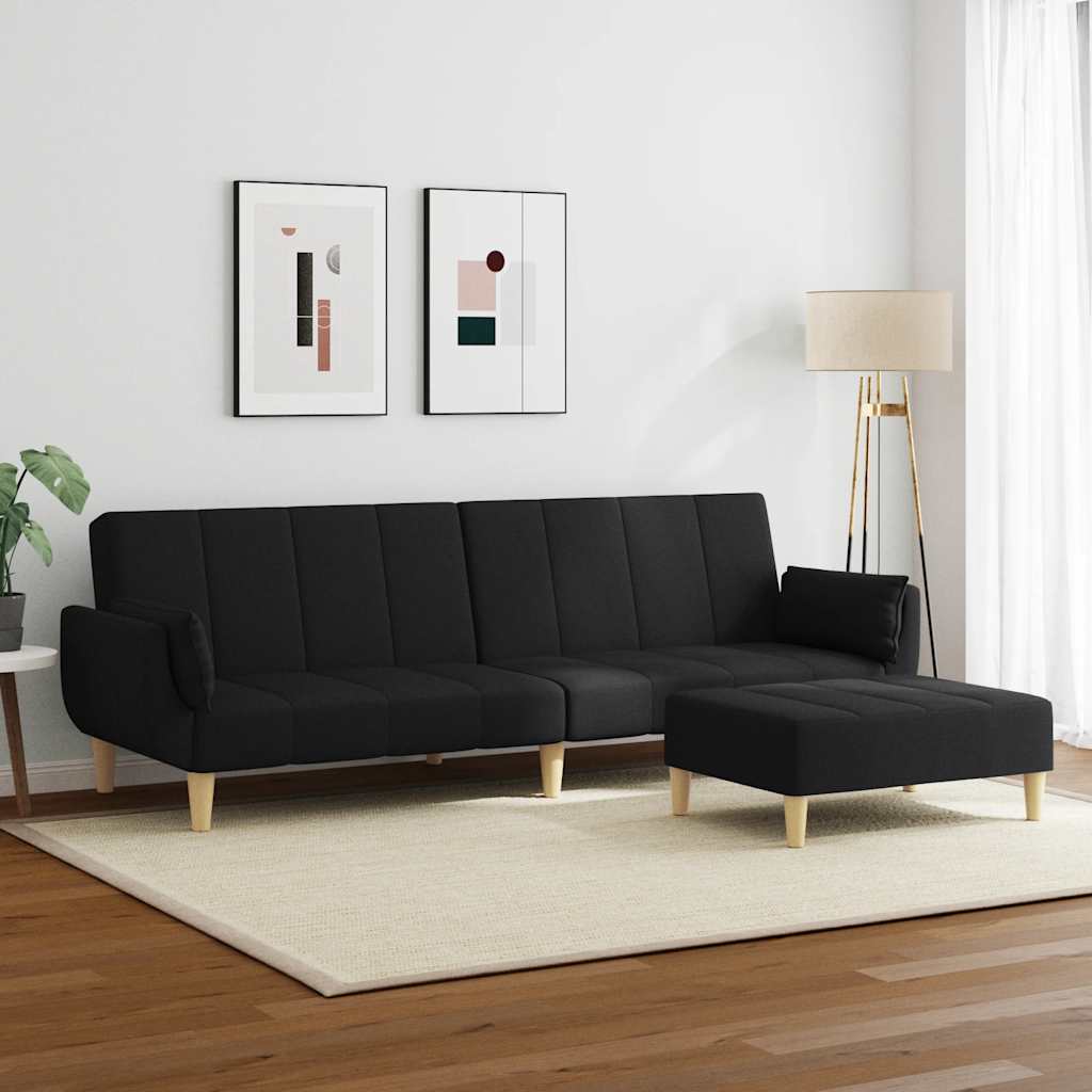 Divano Letto a 2 Posti con Poggiapiedi-Sofa Letto 2 Posti-Daybed Nero in Tessuto 924746