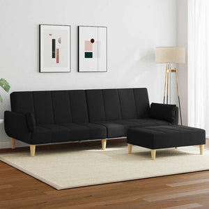 Divano Letto a 2 Posti con Poggiapiedi-Sofa Letto 2 Posti-Daybed Nero in Tessuto 924746