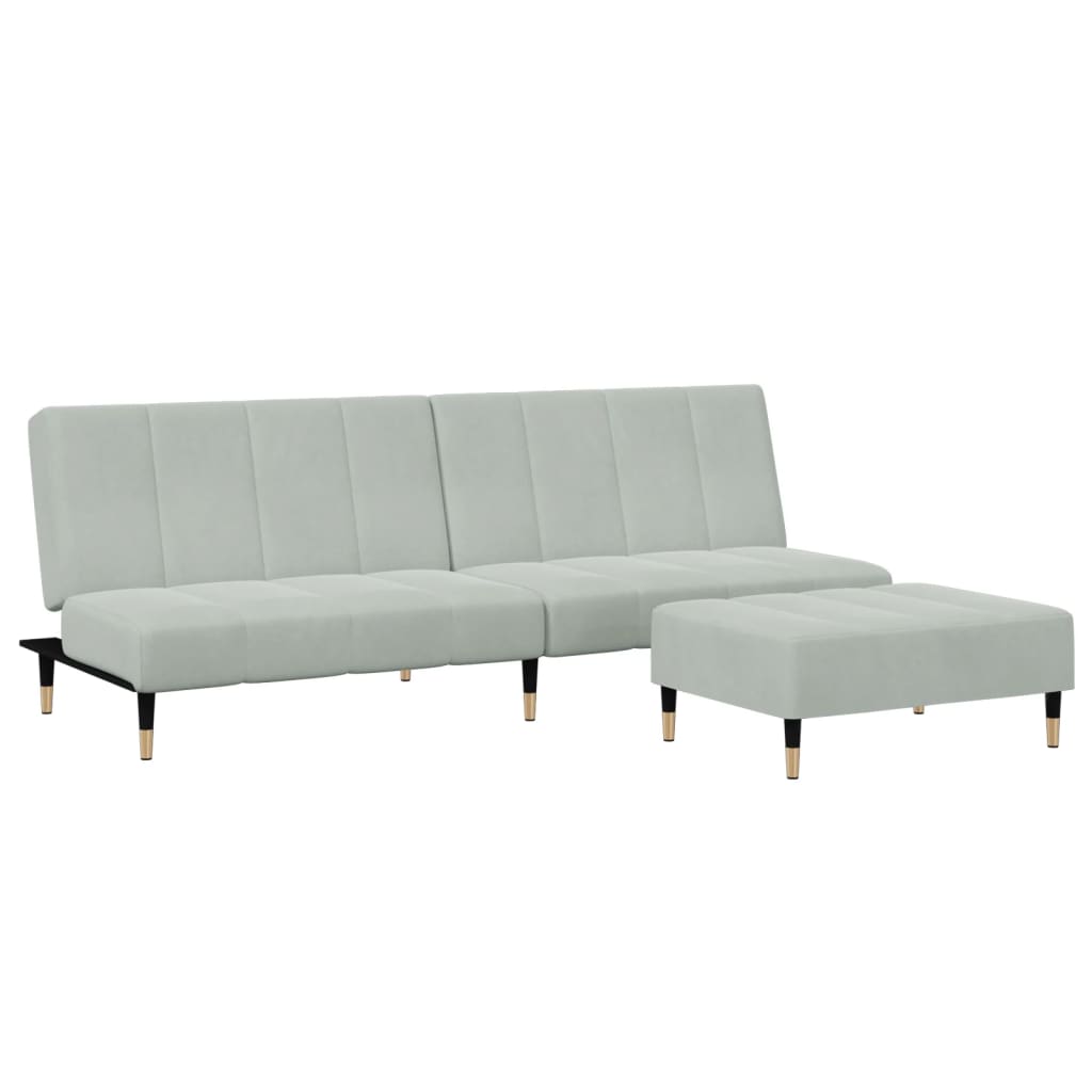 Divano Letto a 2 Posti con Poggiapiedi-Sofa Letto 2 Posti-Daybed Grigio Chiaro in Velluto 116658
