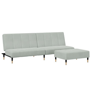 Divano Letto a 2 Posti con Poggiapiedi-Sofa Letto 2 Posti-Daybed Grigio Chiaro in Velluto 116658