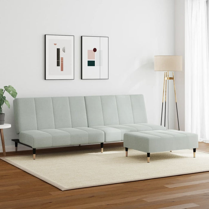 Divano Letto a 2 Posti con Poggiapiedi-Sofa Letto 2 Posti-Daybed Grigio Chiaro in Velluto 116658