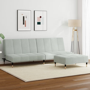 Divano Letto a 2 Posti con Poggiapiedi-Sofa Letto 2 Posti-Daybed Grigio Chiaro in Velluto 116658