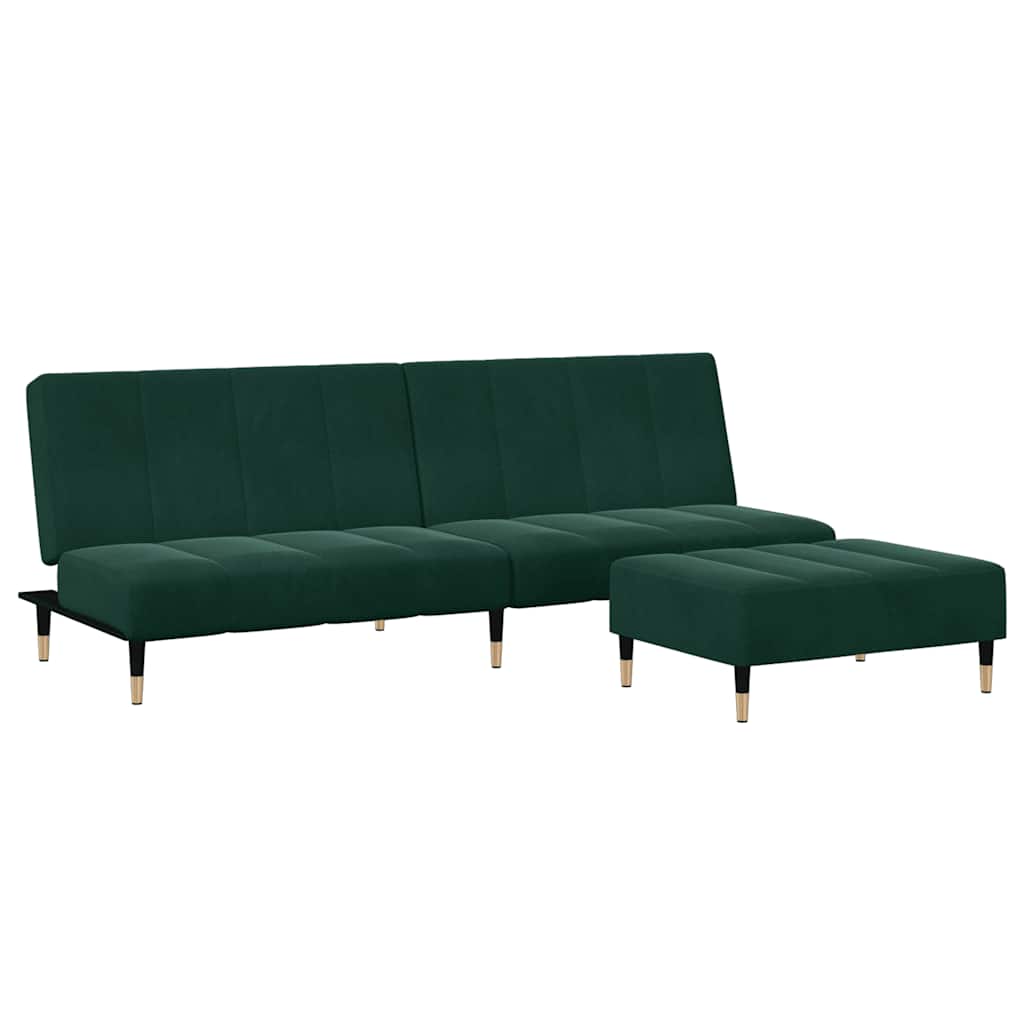 Divano Letto a 2 Posti con Poggiapiedi-Sofa Letto 2 Posti-Daybed Verde Scuro in Velluto 707617