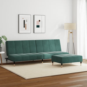 Divano Letto a 2 Posti con Poggiapiedi-Sofa Letto 2 Posti-Daybed Verde Scuro in Velluto 707617