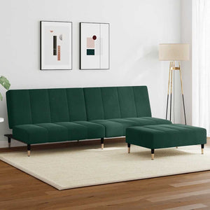 Divano Letto a 2 Posti con Poggiapiedi-Sofa Letto 2 Posti-Daybed Verde Scuro in Velluto 707617