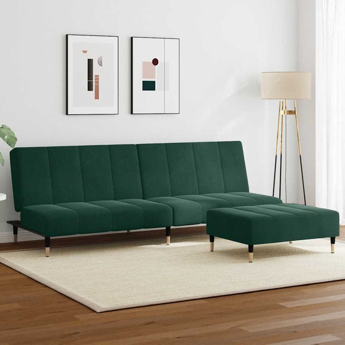 Divano Letto a 2 Posti con Poggiapiedi-Sofa Letto 2 Posti-Daybed Verde Scuro in Velluto 707617