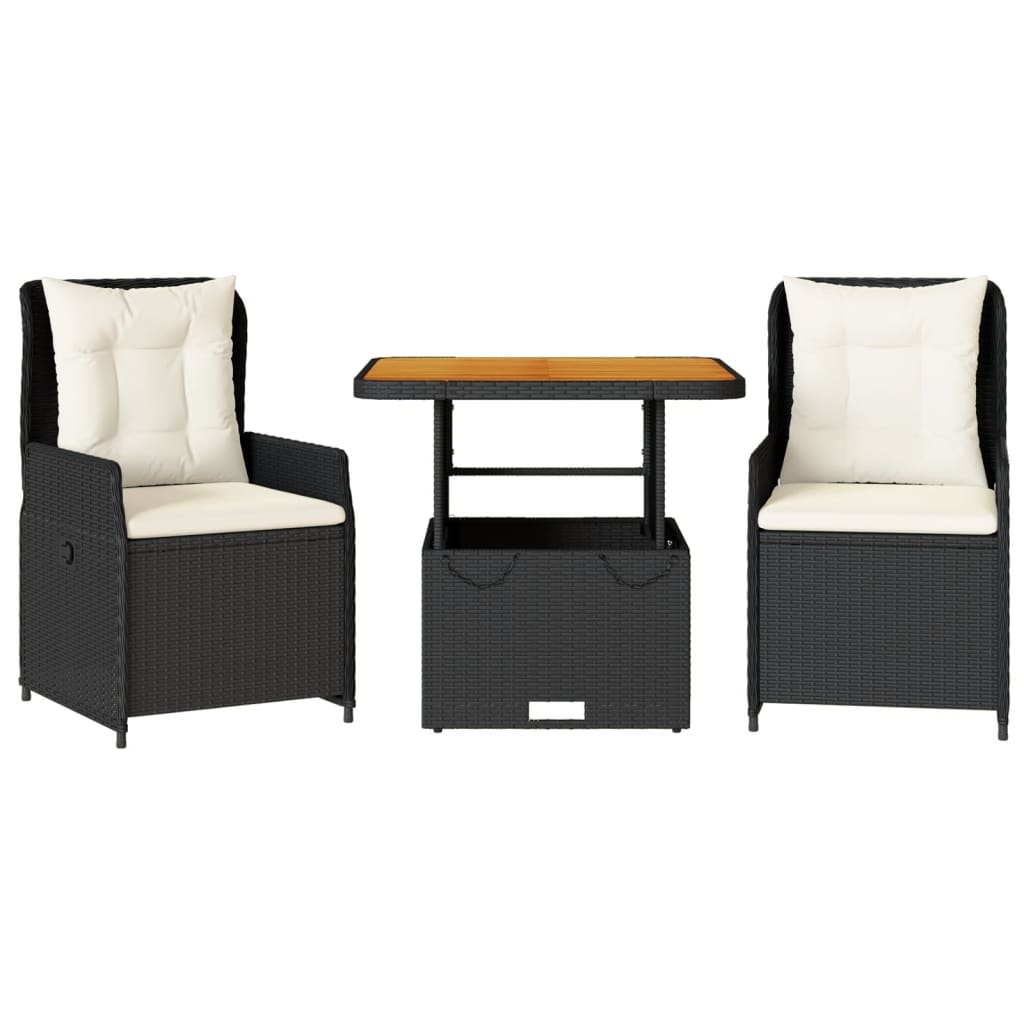 Set da Bistrò 3 pz con Cuscini Nero in Polyrattan 3262765