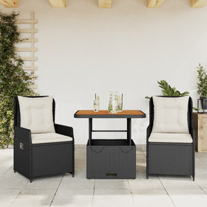 Set da Bistrò 3 pz con Cuscini Nero in Polyrattan 3262765