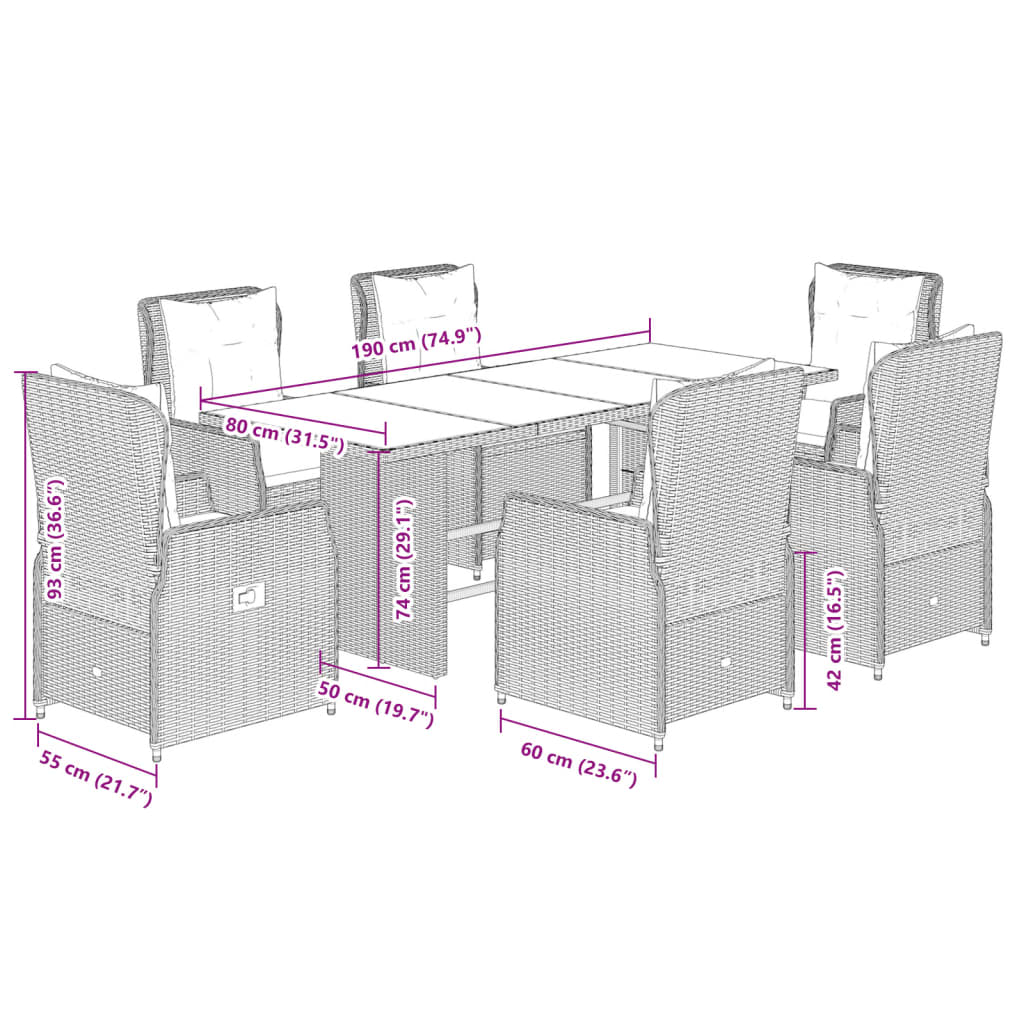 vidaXL Set da Pranzo da Giardino 7 pz con Cuscini Beige in Polyrattan