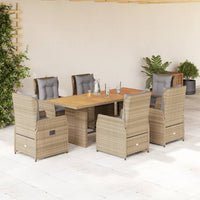 vidaXL Set da Pranzo da Giardino 7 pz con Cuscini Beige in Polyrattan