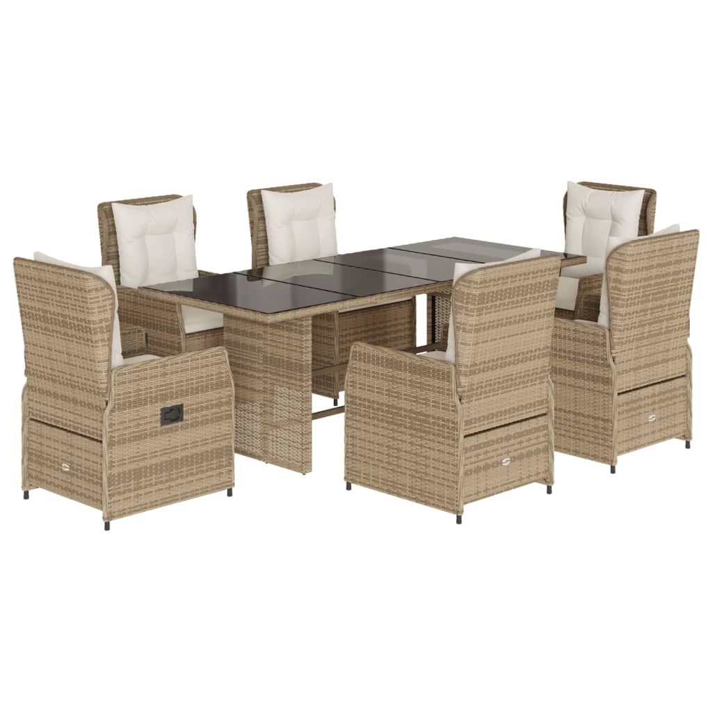 Set da Pranzo da Giardino 7 pz con Cuscini Beige in Polyrattan 3262791