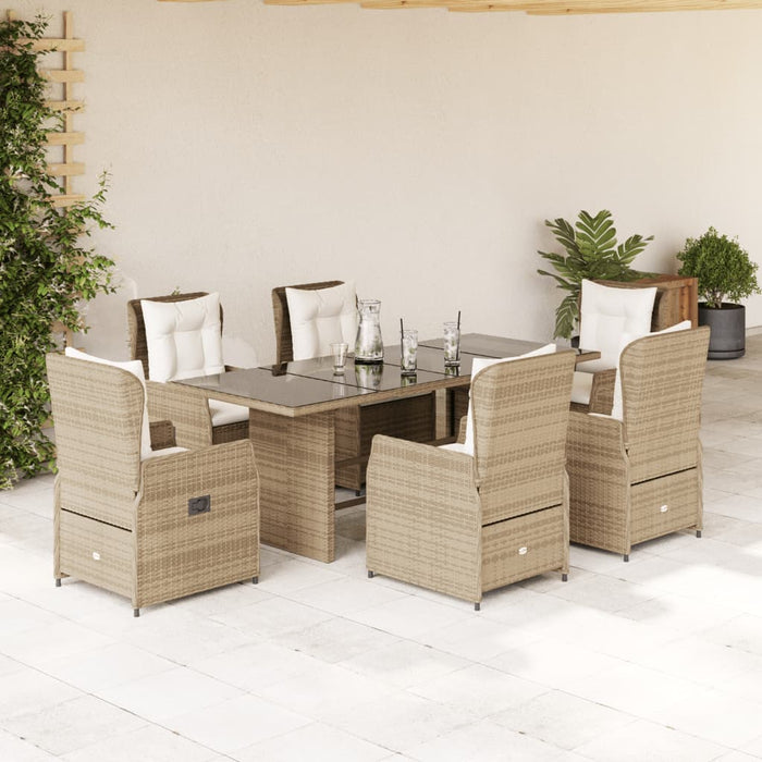 Set da Pranzo da Giardino 7 pz con Cuscini Beige in Polyrattan 3262791