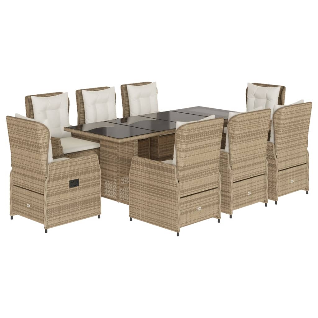 Set da Pranzo da Giardino 9 pz con Cuscini Beige in Polyrattan 3262792