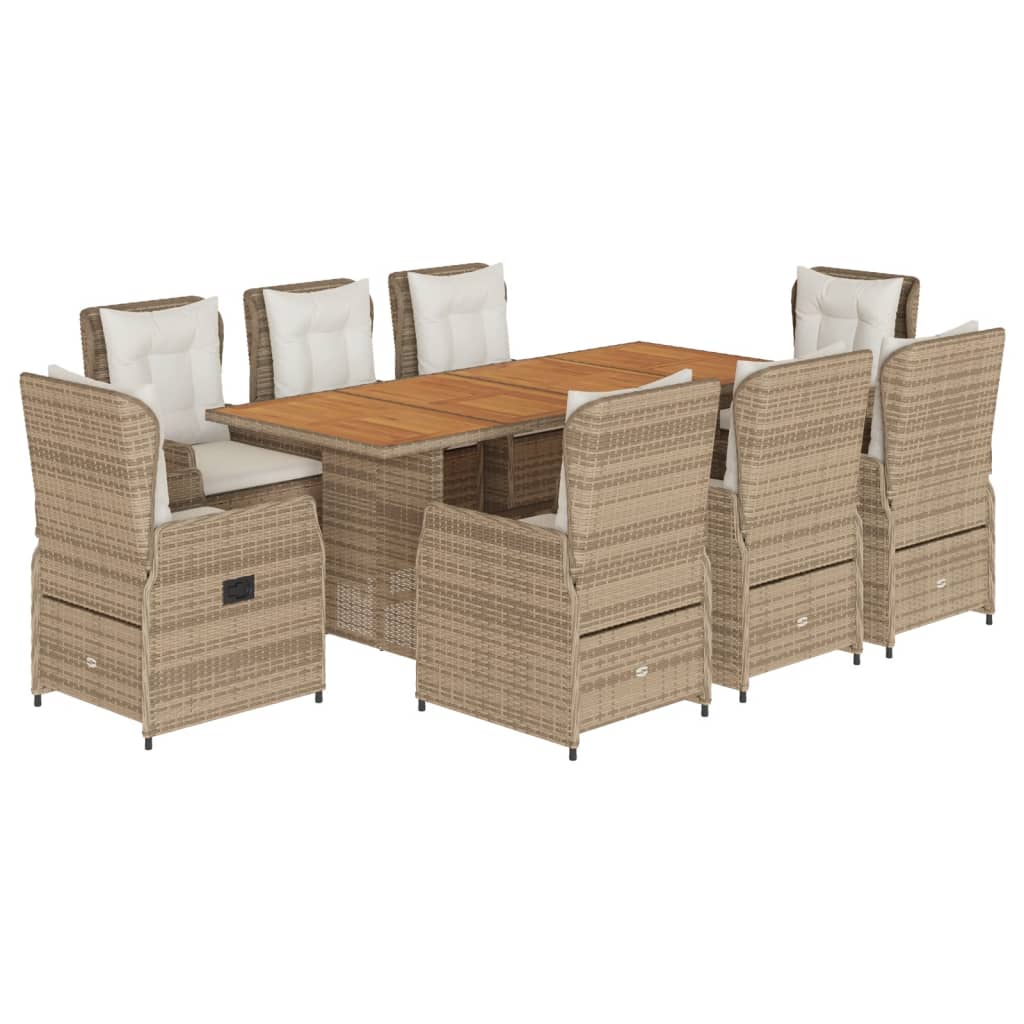 vidaXL Set da Pranzo da Giardino 9 pz con Cuscini Beige in Polyrattan