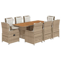 vidaXL Set da Pranzo da Giardino 9 pz con Cuscini Beige in Polyrattan