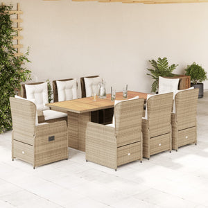 vidaXL Set da Pranzo da Giardino 9 pz con Cuscini Beige in Polyrattan