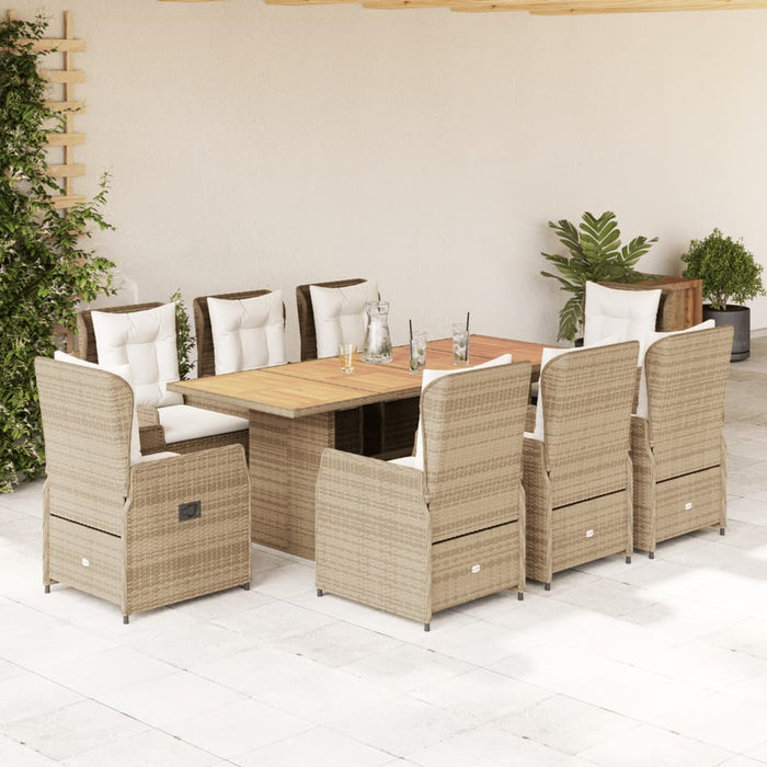 vidaXL Set da Pranzo da Giardino 9 pz con Cuscini Beige in Polyrattan