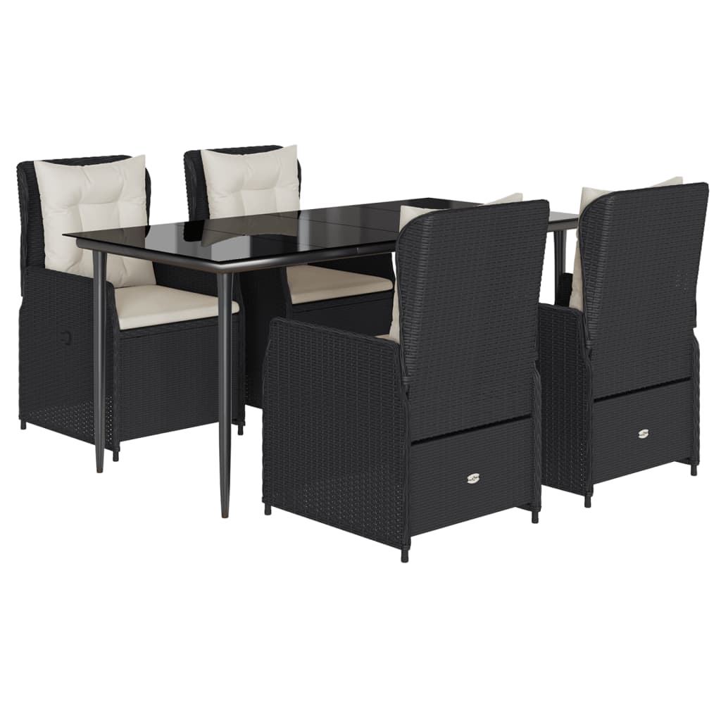 Set da Pranzo da Giardino 5 pz Nero con Cuscini in Polyrattancod mxl 117132