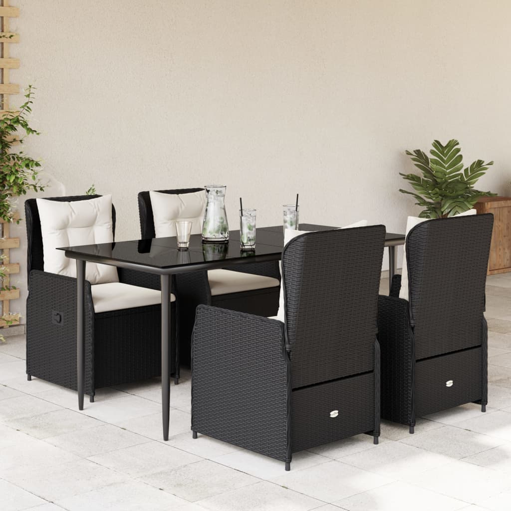Set da Pranzo da Giardino 5 pz Nero con Cuscini in Polyrattancod mxl 117132