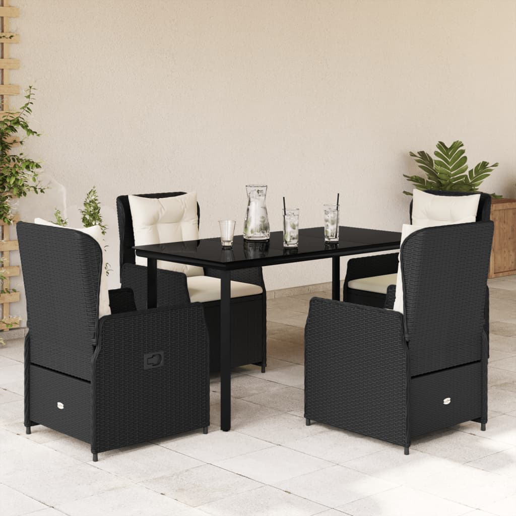 Set da Pranzo da Giardino 5 pz Nero con Cuscini in Polyrattan 3262835
