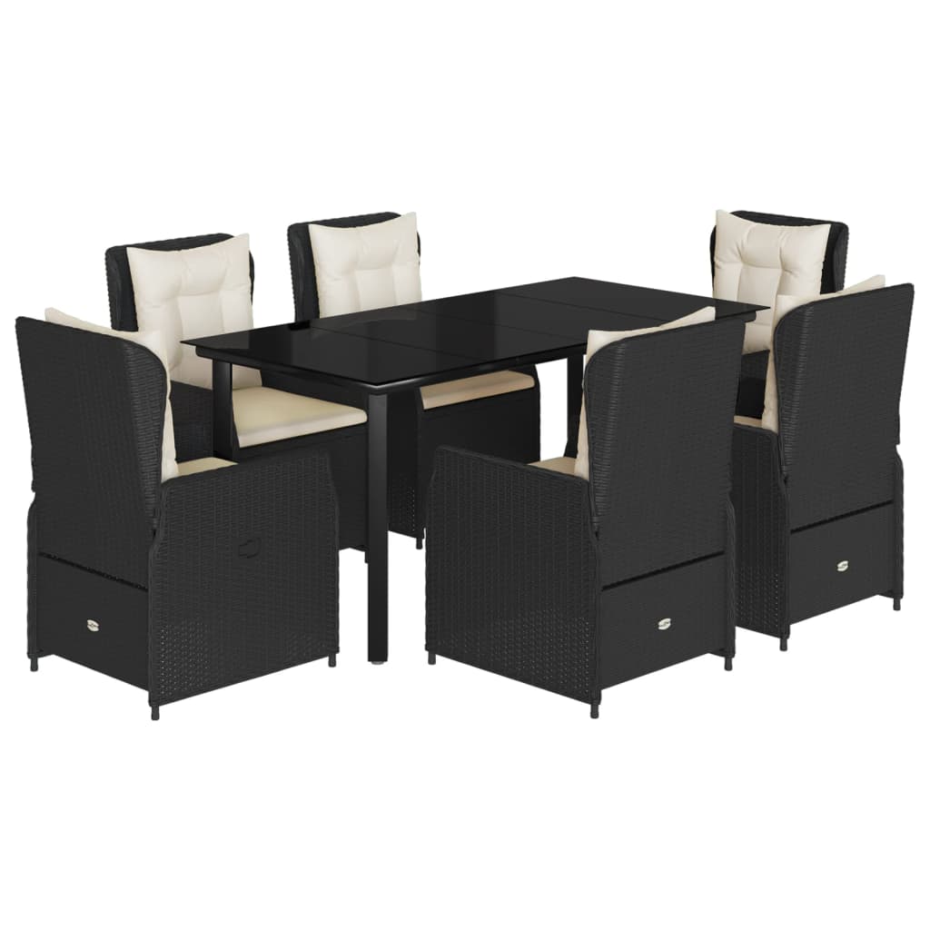 Set da Pranzo da Giardino 7 pz Nero con Cuscini in Polyrattan 3262837