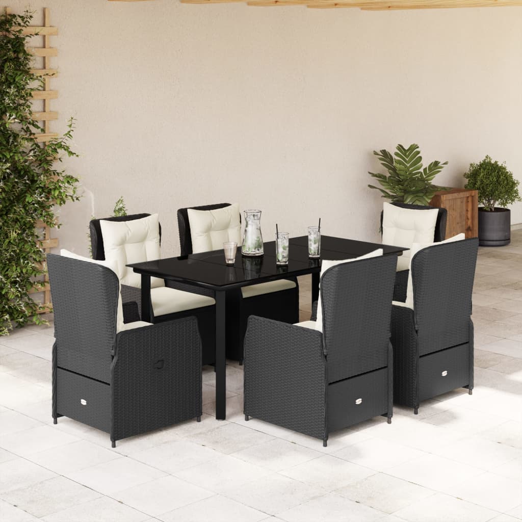 Set da Pranzo da Giardino 7 pz Nero con Cuscini in Polyrattan 3262837
