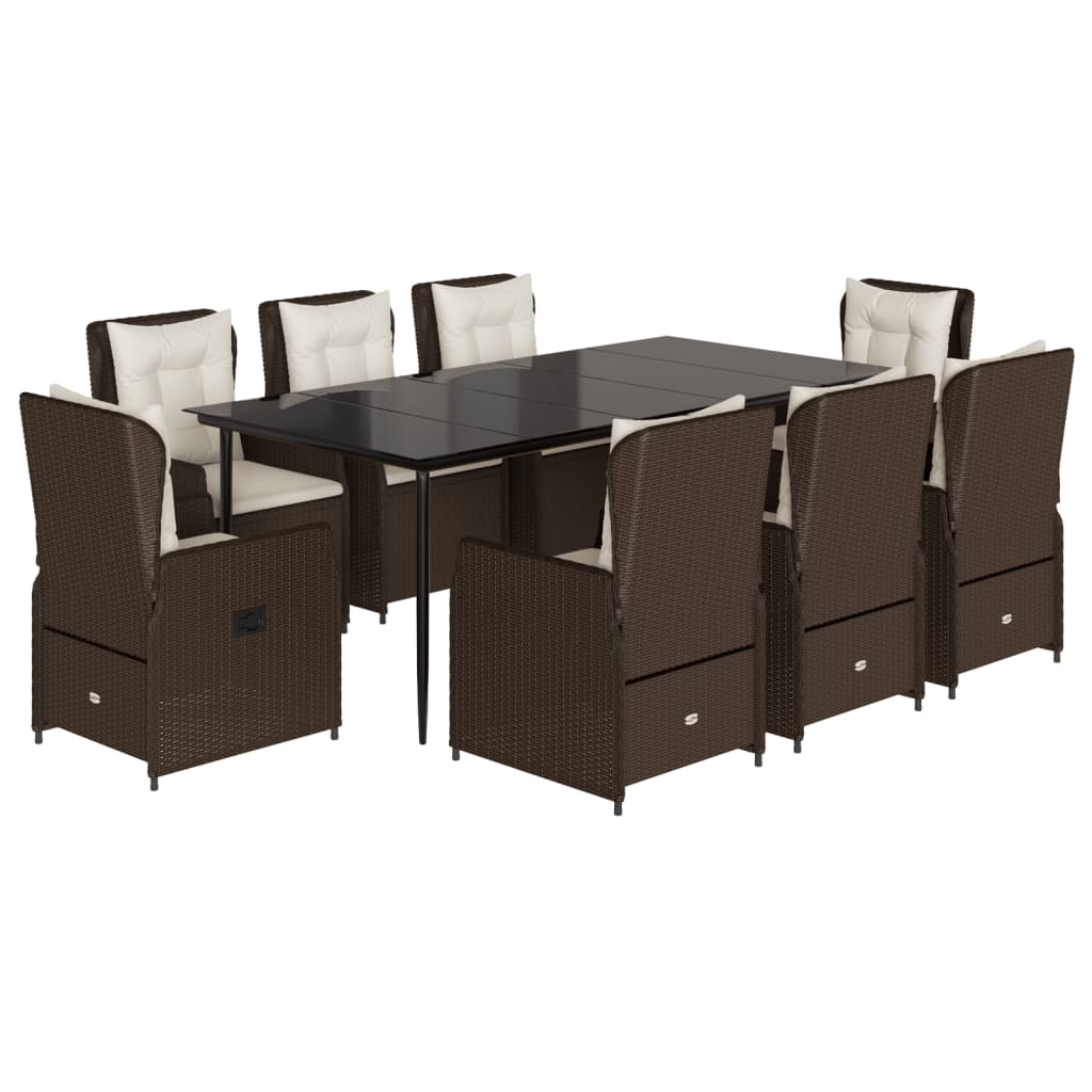 Set da Pranzo da Giardino 9pz con Cuscini Marrone in Polyrattan